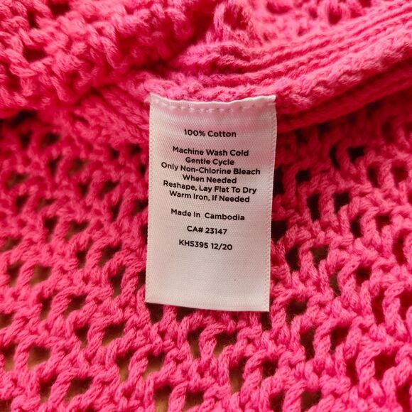 Talbots Mesh Sweater Small PETITE Hot Pink Pullover Beachy Sheer Crochet Cover - Picture 5 of 10